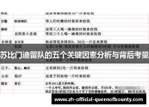 苏比门迪留队的五个关键因素分析与背后考量